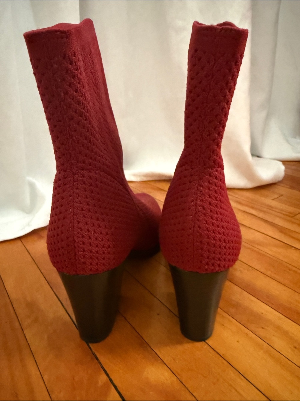 Women’s Red Knit Block Heel Ankle Boots - Picture 2 of 8
